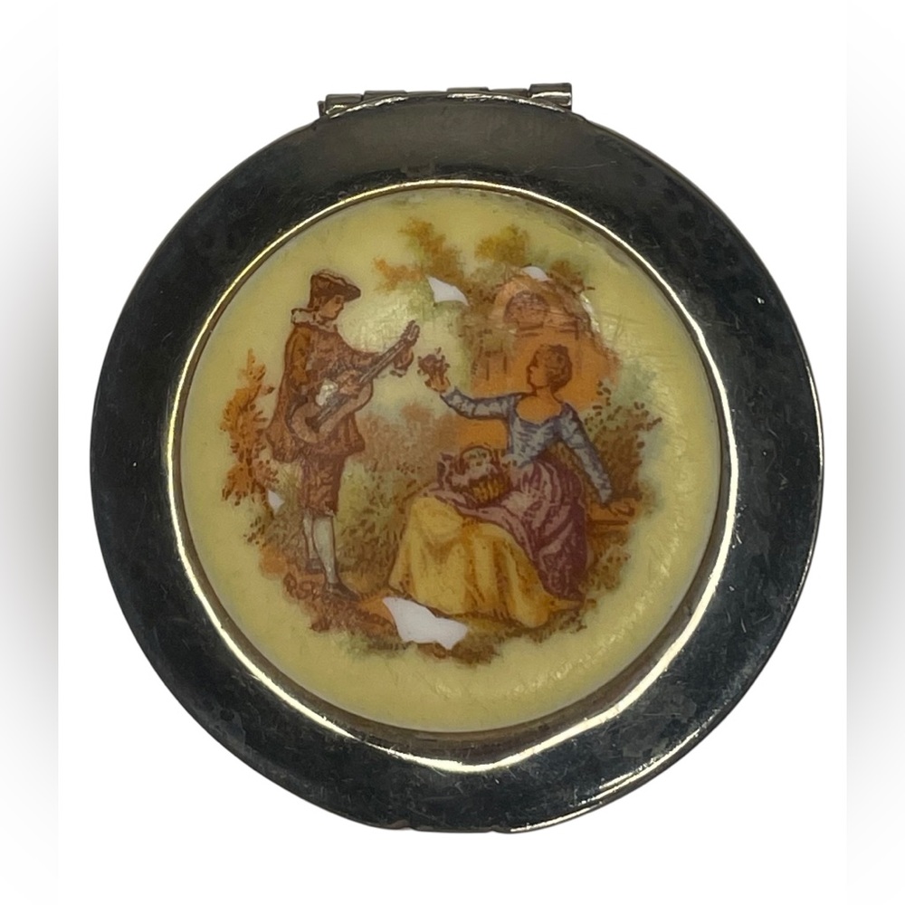 Vintage Limoges Pill or Trinket Box French Rococo Fragonard Scene